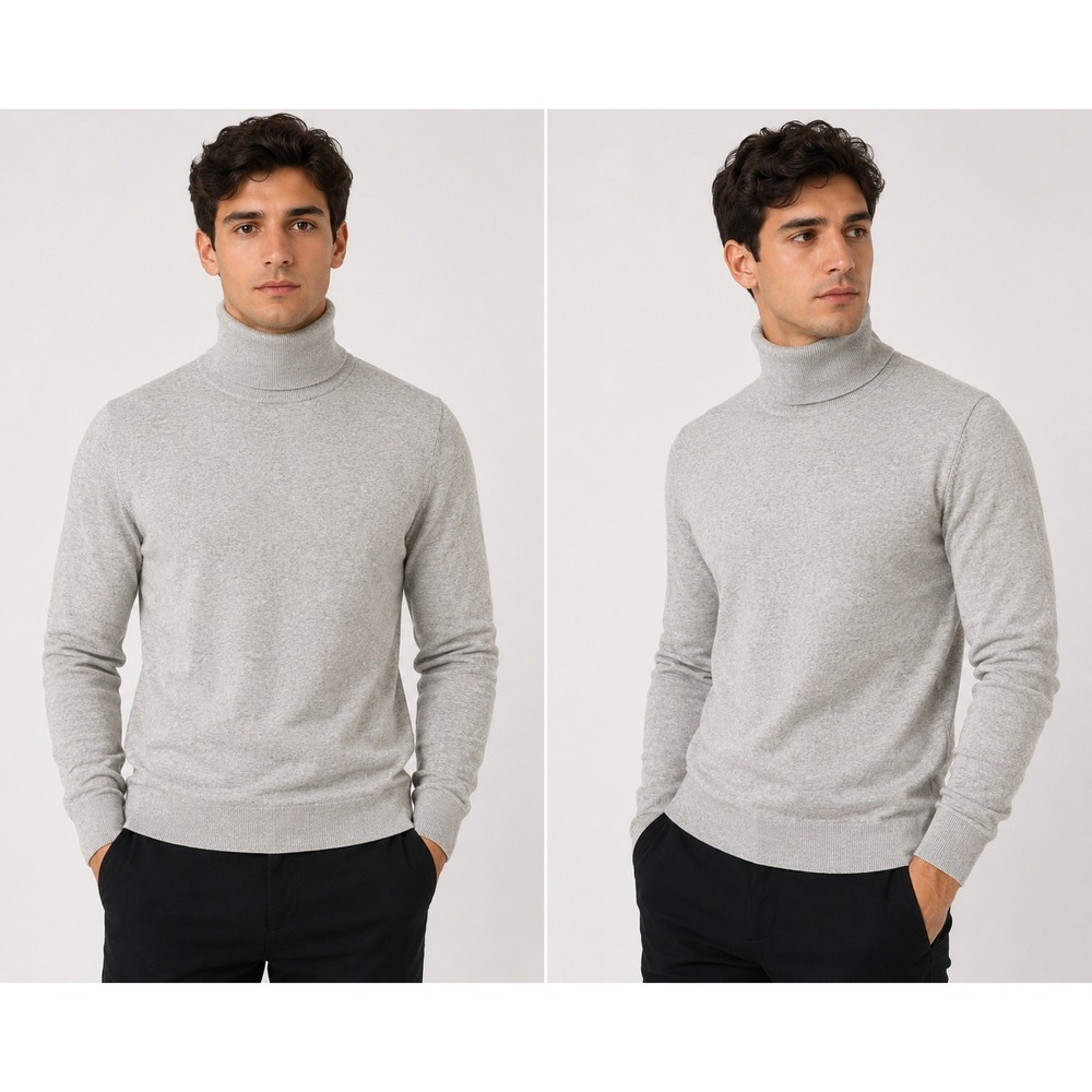 HM Mens Slim Fit Turtleneck Sweater Gray Cotton Knit Pullover 0715828 Size M NEW